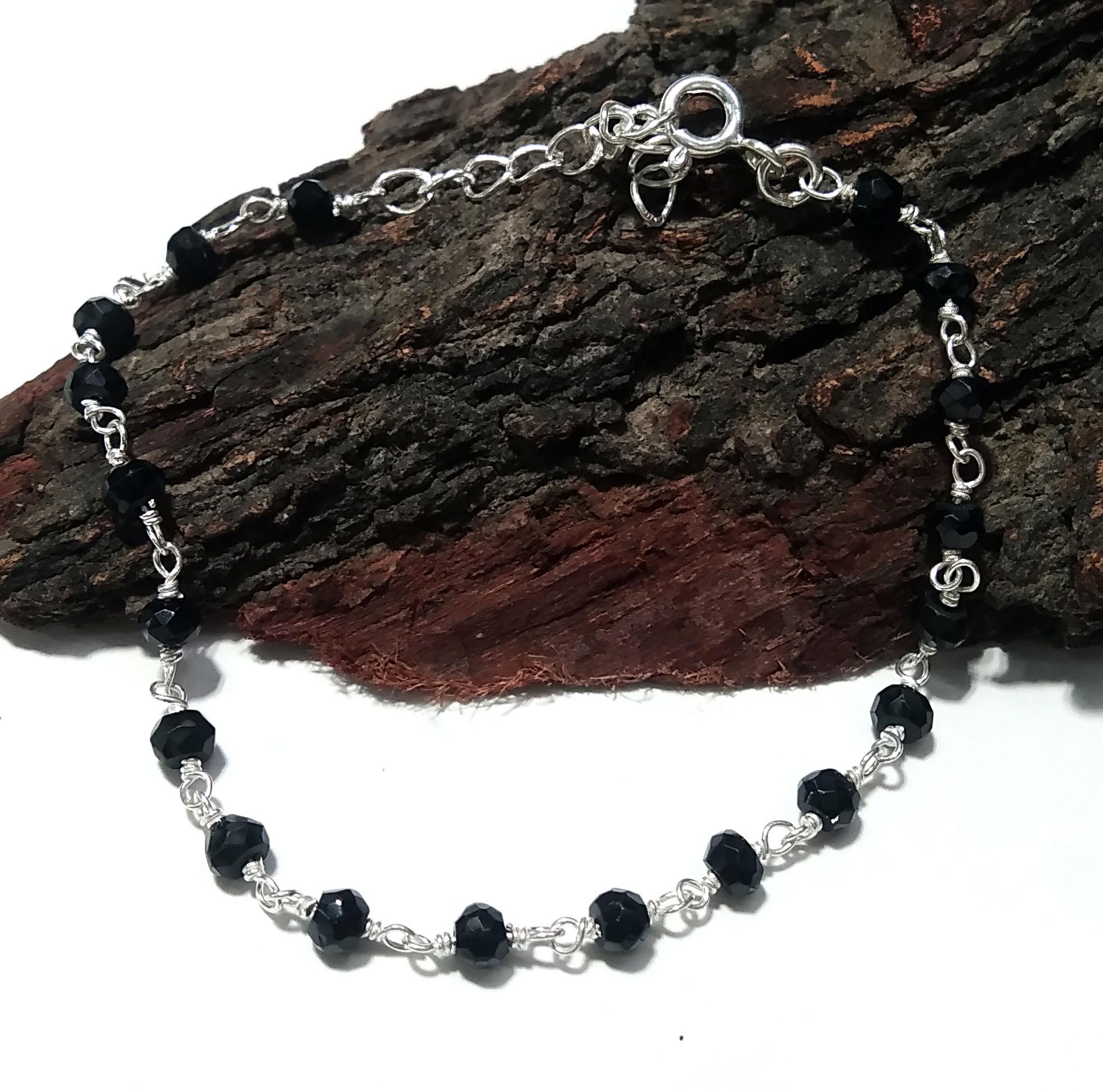 Natural Black Onyx Faceted Gemstone Bracelet, 925 Starling Silver Chain Stone Beads Bracelet Wedding Bracelet Gift Valentine day Bracelet